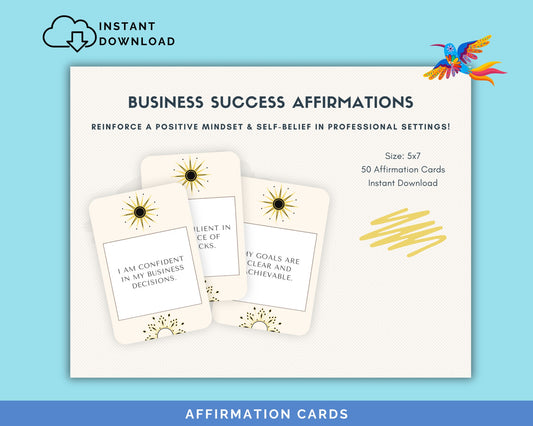 Business Success Affirmation Cards for Adults -, 50-Card Pack,‬ Printable 5x7, Instant Download PDF & JPG - Fiesta By JoJo Journals