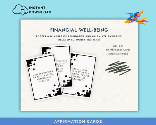 Financial Well Being Affirmation Cards for Adults -, 50-Card Pack,‬ Printable 5x7, Instant Download PDF & JPG - Fiesta By JoJo Journals