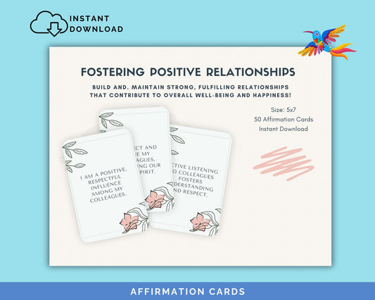 Fostering Postive Relationships Affirmation Cards for Adults -, 50-Card Pack,‬ Printable 5x7, Instant Download PDF & JPG - Fiesta By JoJo Journals