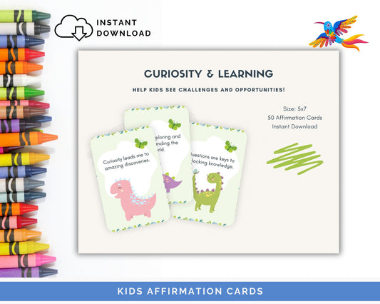 Kids' Curiosity & Learning Affirmation Cards - 50-Card Pack, Printable 5x7, Instant Download PDF & JPG - Fiesta By JoJo Journals