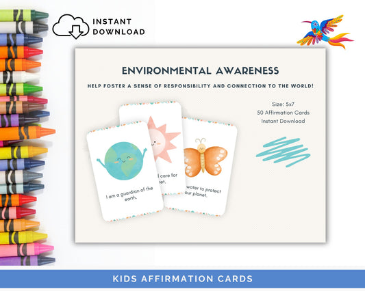 Kids' Environmental Awareness Affirmation Cards - 40-Card Pack, Printable 5x7, Instant Download PDF & JPG" - Fiesta By JoJo Journals