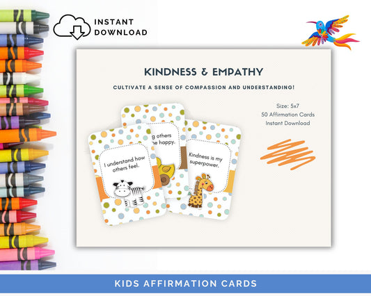 Kids' Kindness & Empathy Affirmation Cards - 50-Card Pack, Printable 5x7, Instant Download PDF & JPG - Fiesta By JoJo Journals