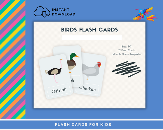 Bird-Themed Flashcards for Kids - 14 Printable Cards for Ages 4-6, Instant Download