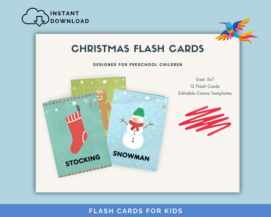 Festive Christmas Flashcards for Preschoolers - 12 Printable 5x7 Cards for Holiday Learning
