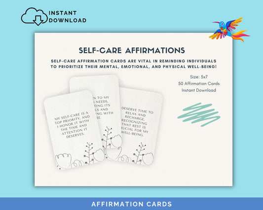 Self Care Affirmation Cards for Adults -, 50-Card Pack,‬ Printable 5x7, Instant Download PDF & JPG - Fiesta By JoJo Journals