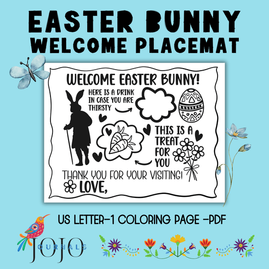 Welcome Easter Bunny- Coloring Page Placemats-Printable US Letter, Instant Download PDF - Fiesta By JoJo Journals