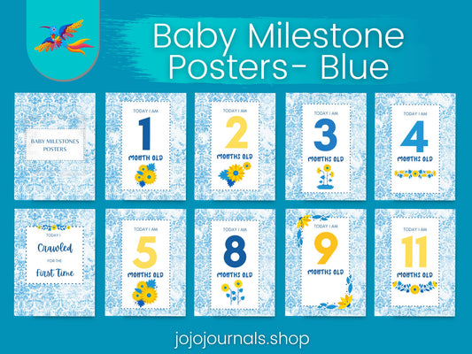 Baby Milestone Posters- Blue & Sunflowers - Fiesta By JoJo Journals