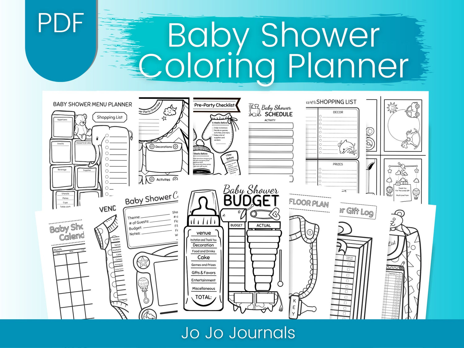 Baby Shower Coloring Planner- 6x9 - Fiesta By JoJo Journals