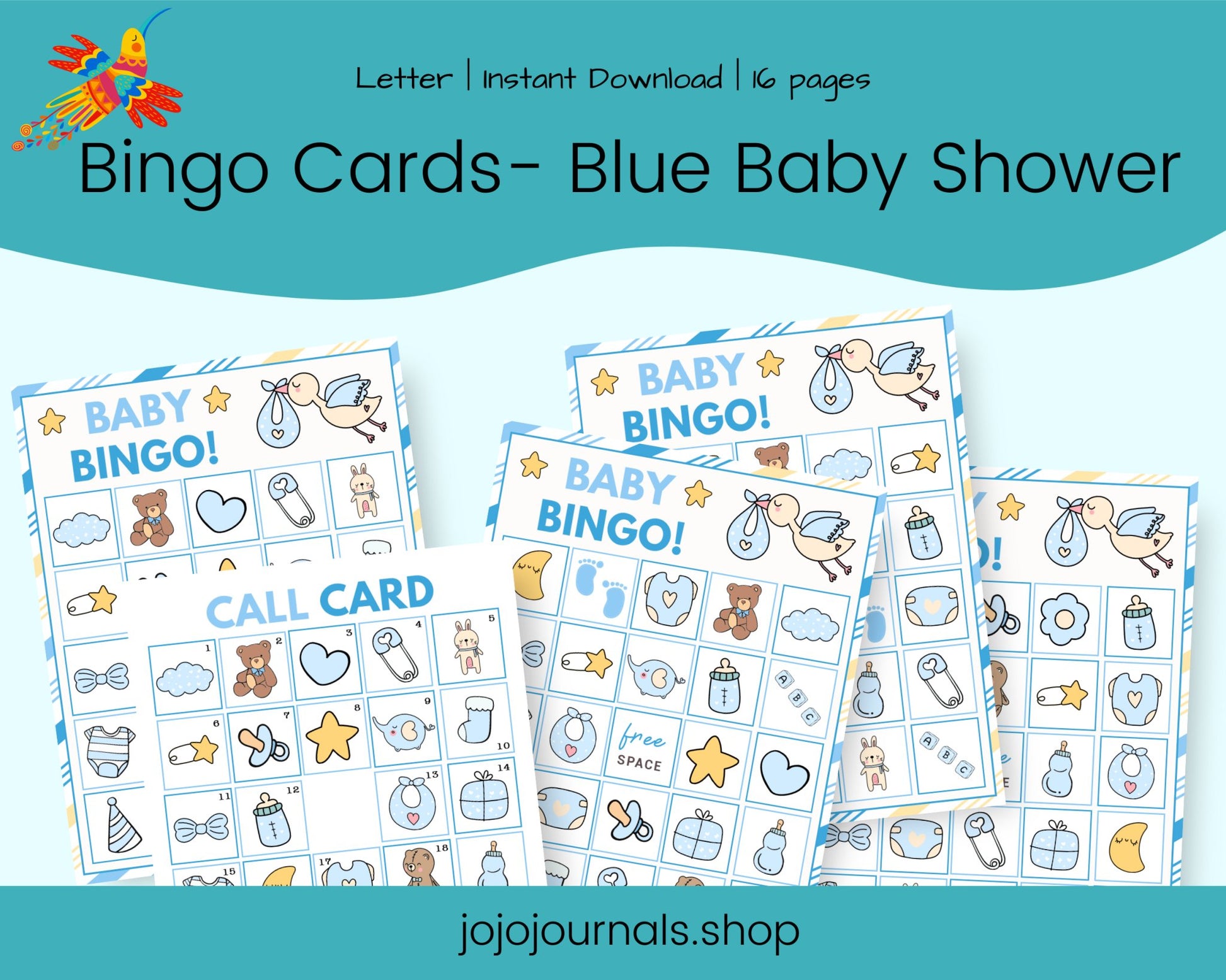 Bingo Cards- Baby Shower Blue - Fiesta By JoJo Journals