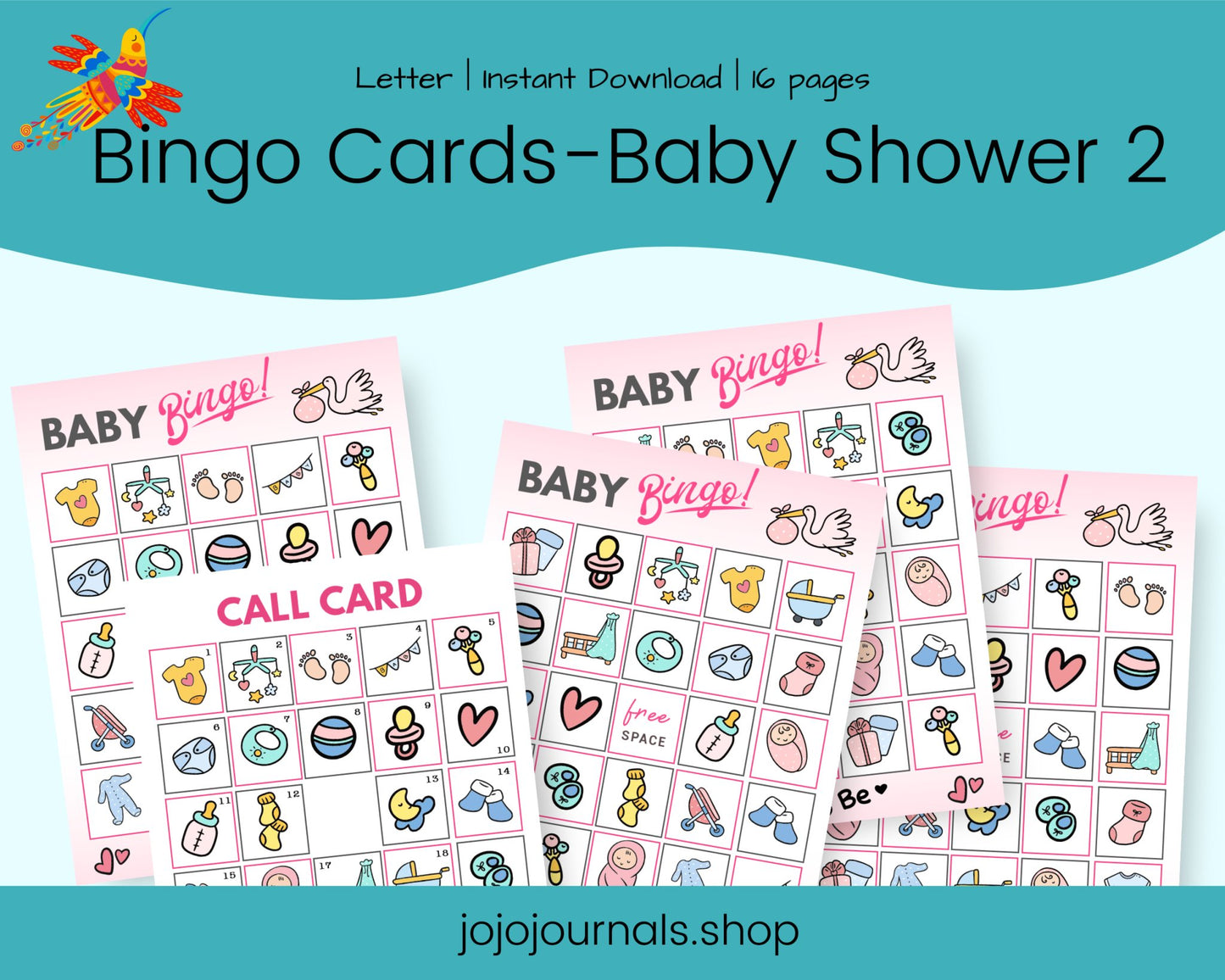 Bingo Cards- Baby Shower -Bright Pastel - Fiesta By JoJo Journals
