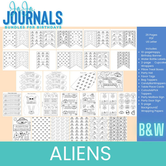 Bundle for Birthdays- Aliens B&W - Fiesta By JoJo Journals