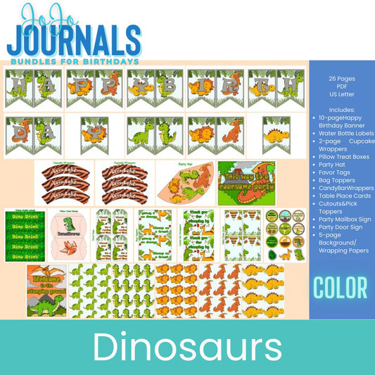 Bundles for Birthdays- Color- Dinosaurs - Fiesta By JoJo Journals