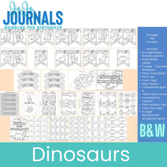 Bundles for Birthdays- Dinosaurs- Black & White - Fiesta By JoJo Journals