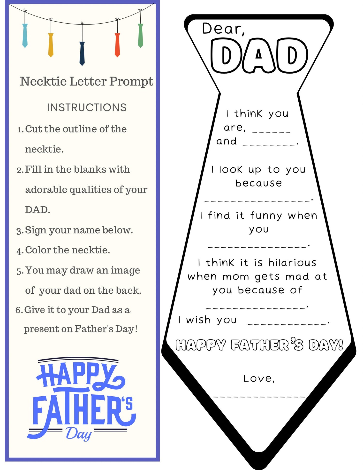 Dad's Day Tie- To Color as a Gift - Fiesta By JoJo Journals
