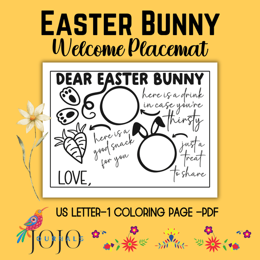 Dear Easter Bunny- Coloring Page Placemats-Printable US Letter, Instant Download PDF - Fiesta By JoJo Journals