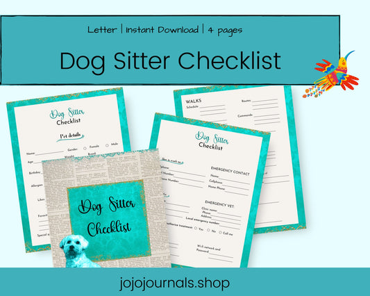 Dog Sitter Checklist - Fiesta By JoJo Journals