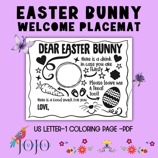 Easter Bunny- Coloring Page Placemats-Printable US Letter, Instant Download PDF - Fiesta By JoJo Journals