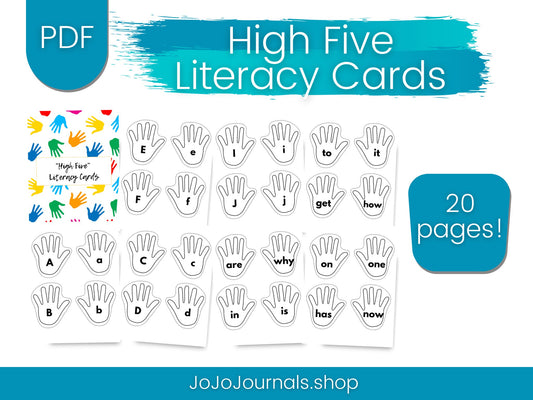 High Five Literacy Cards- Printable - Fiesta By JoJo Journals