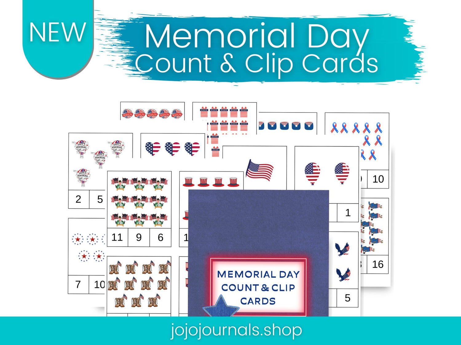 Memorial Day- Count & Clip Cards for Kids - Fiesta By JoJo Journals