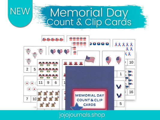 Memorial Day- Count & Clip Cards for Kids - Fiesta By JoJo Journals