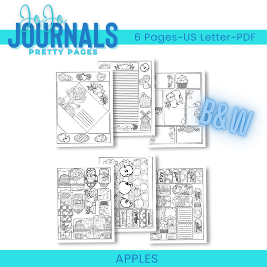 Pretty Pages- Black & White- Apples - Fiesta By JoJo Journals