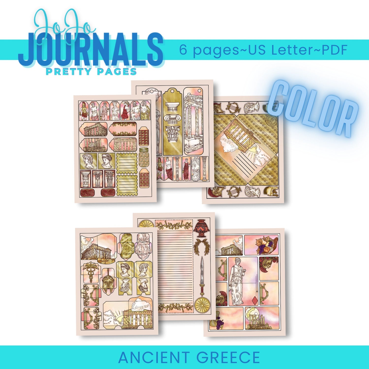 Pretty Pages- Color- Ancient Greece - Fiesta By JoJo Journals