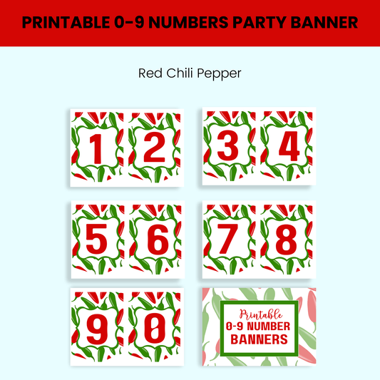 Printable 0-9 Number Party Banner- Red Chili Pepper - Fiesta By JoJo Journals