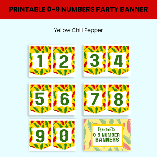 Printable 0-9 Numbers Party Banner- Yellow Chili Pepper - Fiesta By JoJo Journals