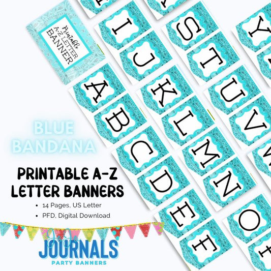 Printable Party Banner A-Z : Blue Bandana - Fiesta By JoJo Journals