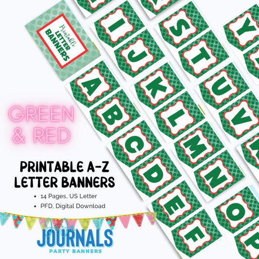Printable Party Banner A-Z : Green & Red - Fiesta By JoJo Journals