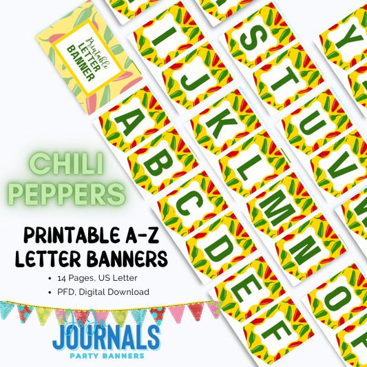 Printable Party Banner A-Z : Yellow Chili Peppers - Fiesta By JoJo Journals