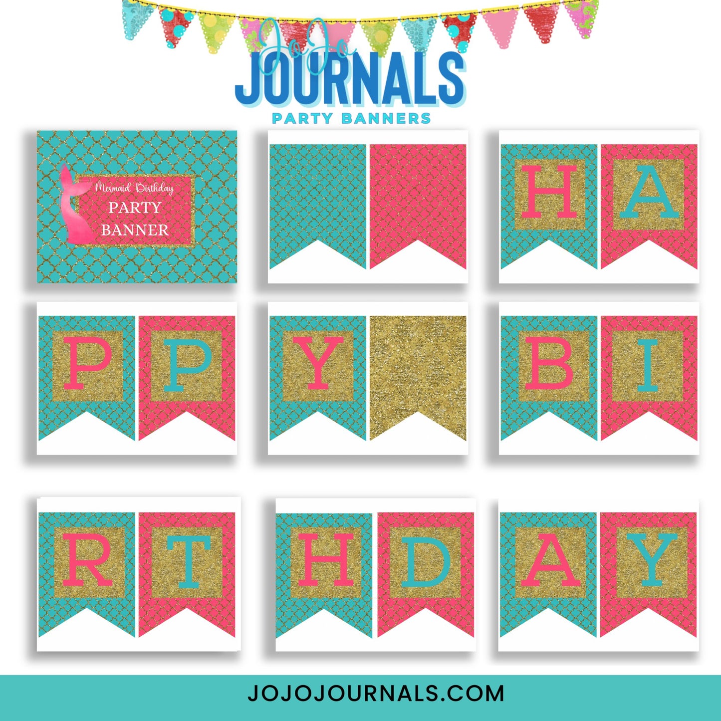 Printable Party Banner- Mermaid -Happy Birthday - Fiesta By JoJo Journals
