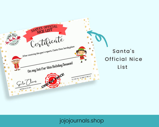Santa Official Nice List Certificate - Fiesta By JoJo Journals
