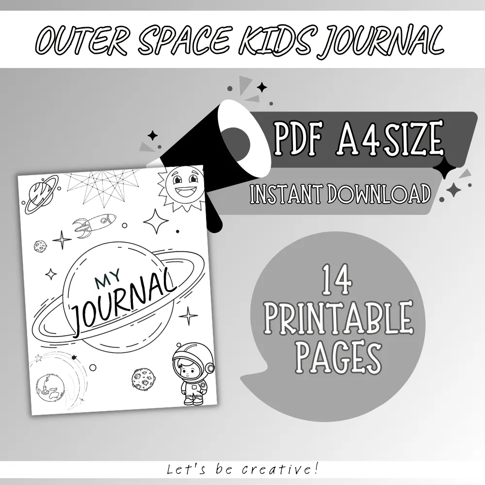 Outer Space Kids Journal Printable – 14 Page A4 PDF Writing & Drawing Activity Journal