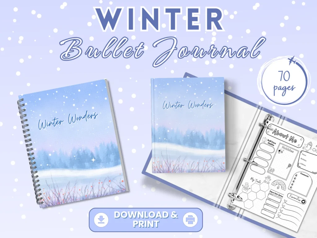 Winter Wonders Bullet Journal – Cozy Winter Planner & Journal Printable (70 Pages)
