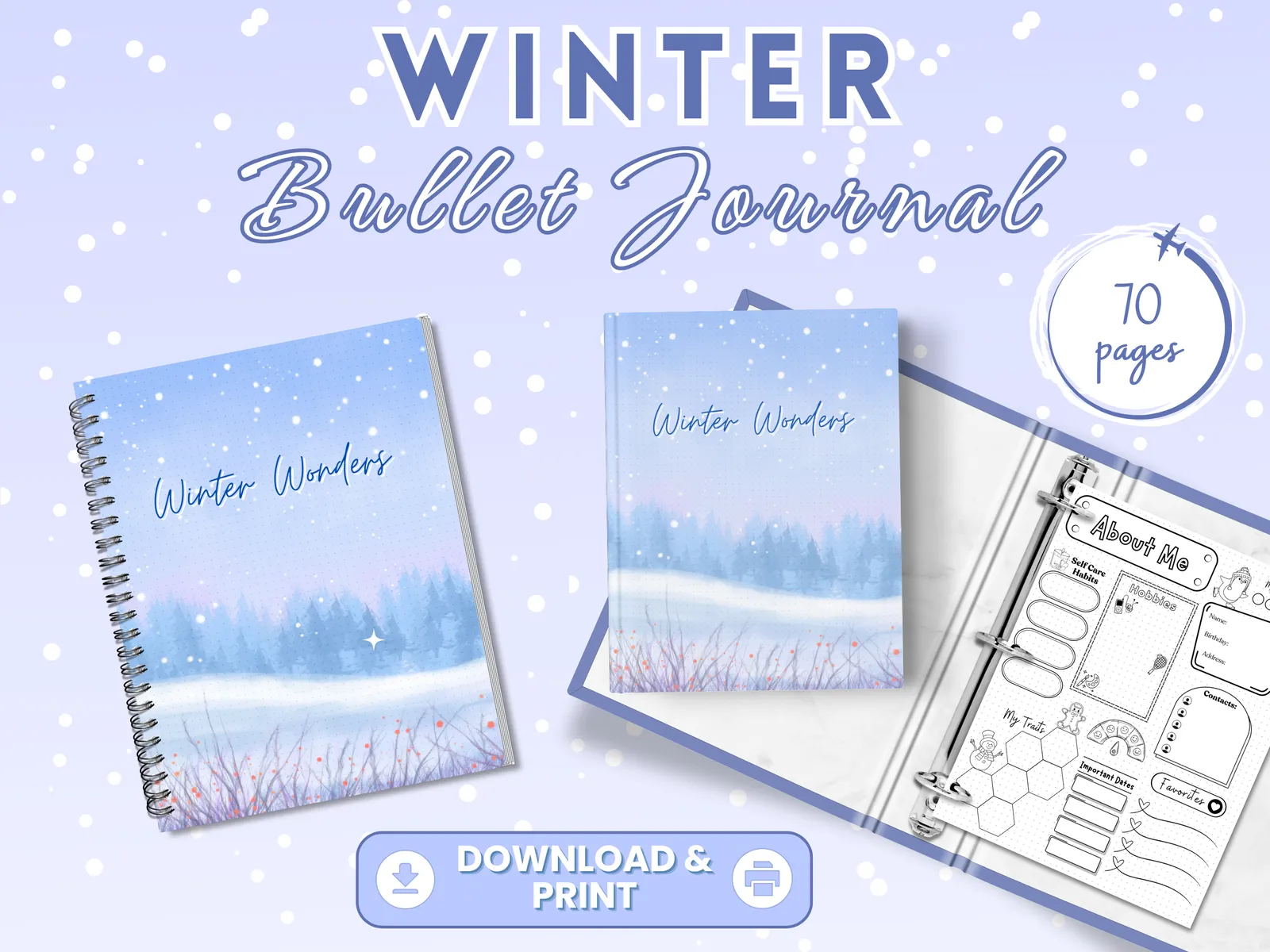 Winter Wonders Bullet Journal – Cozy Winter Planner & Journal Printable (70 Pages)