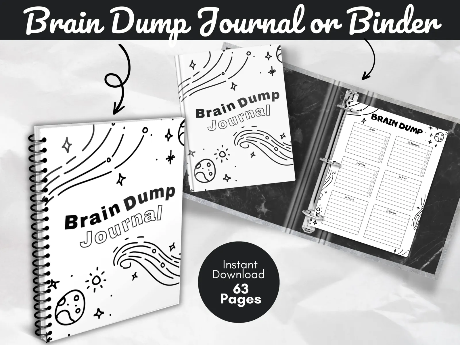 Dump It, Darling- A Brain Dump Journal - Black and White