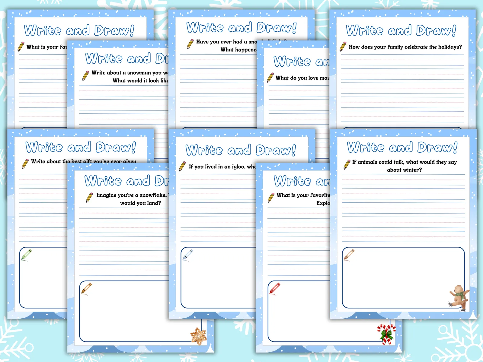 Winter Journal Reflection for Kids – Write & Draw Winter Prompts (45 Pages) - Image 2