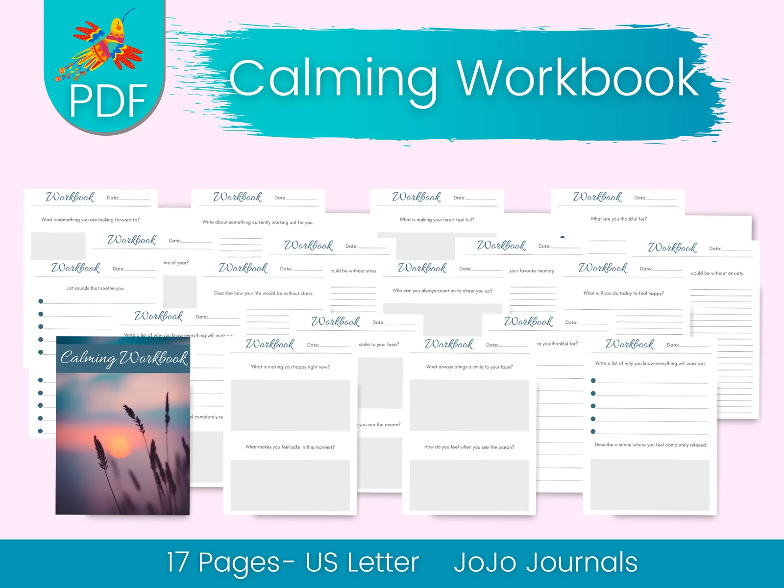 Calming Journal & Workbook Bundle | 44 Printable Pages | Mindfulness & Stress Relief PDF Set | Self-Care, Relaxation & Inner Peace
