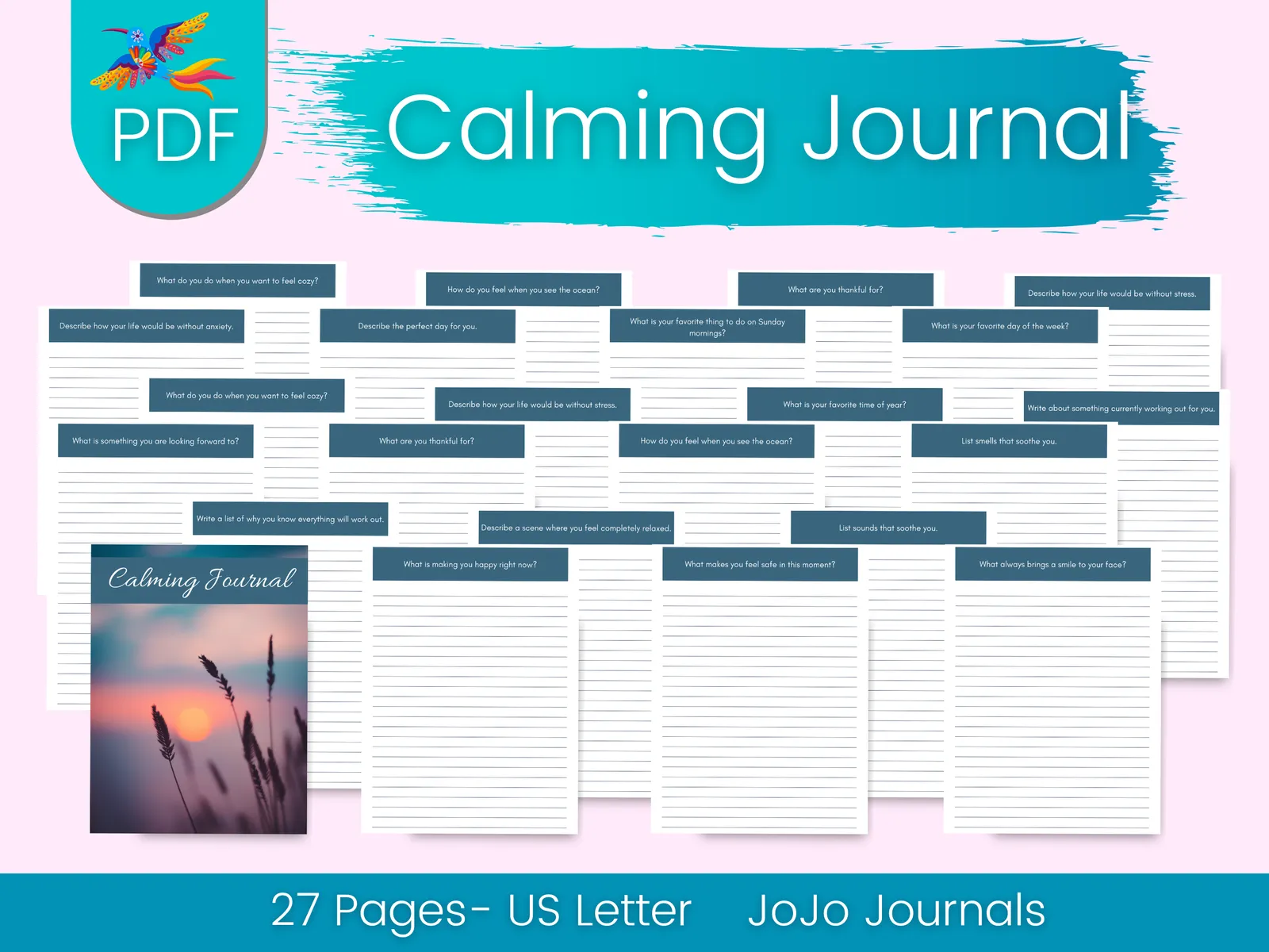 Calming Journal & Workbook Bundle | 44 Printable Pages | Mindfulness & Stress Relief PDF Set | Self-Care, Relaxation & Inner Peace - Image 2