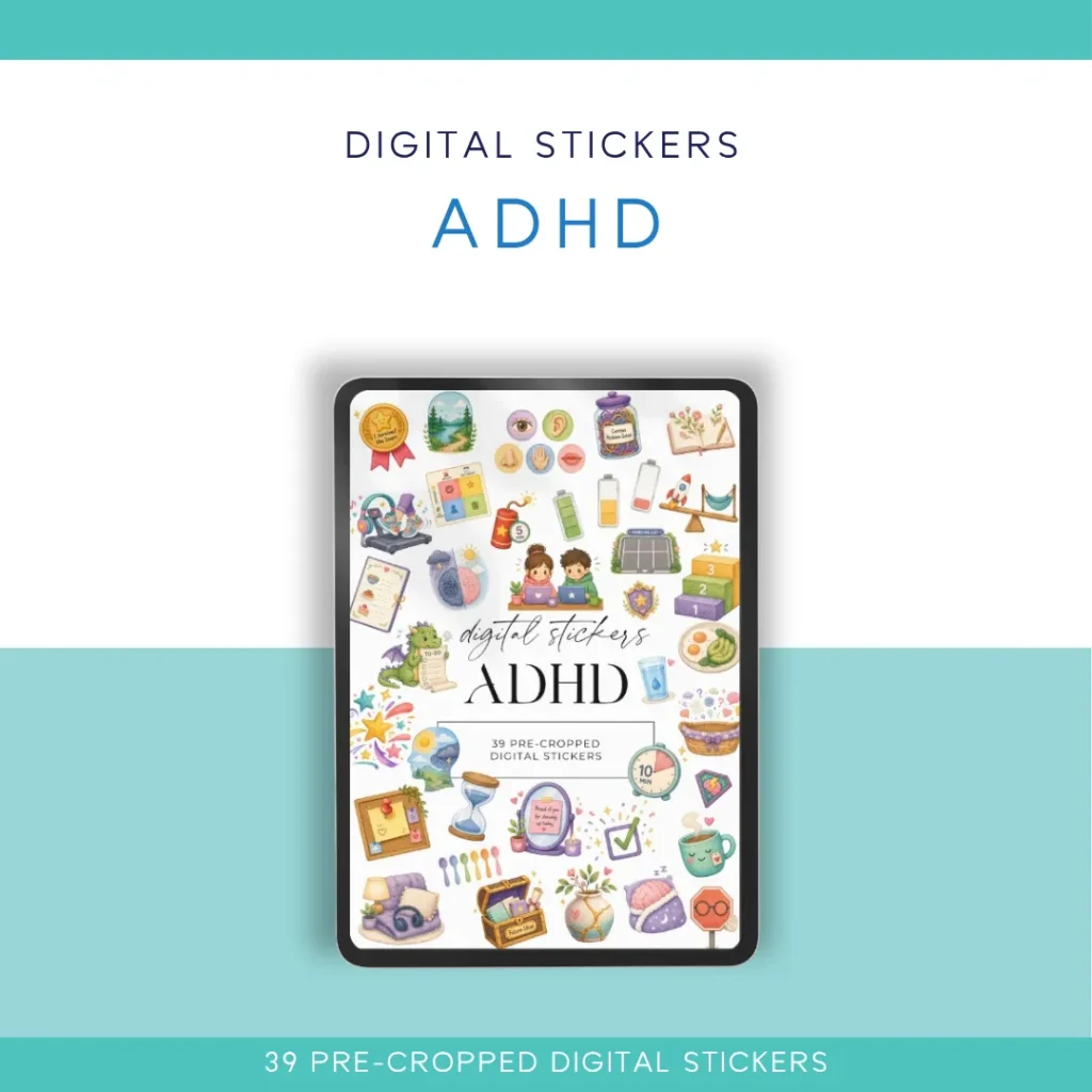 🧠✨ ADHD Digital Sticker Pack – 39 Pre-Cropped Stickers for Digital Planners & Journals ✨🧠