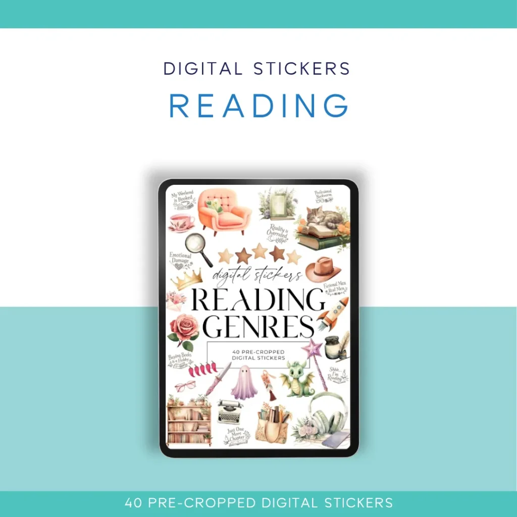 📖✨ Reading Digital Sticker Pack – 40 Pre-Cropped Stickers for Digital Planners & Book Journals ✨📚