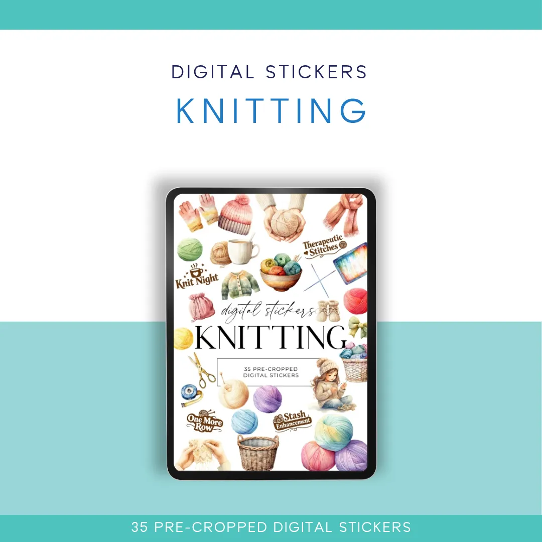 🧶✨ Knitting Digital Sticker Pack – 35 Pre-Cropped Stickers for Digital Planners & Craft Journals ✨🧶