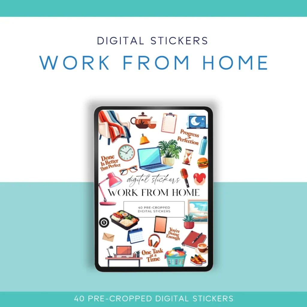 💻✨ Work From Home Digital Sticker Pack – 40 Pre-Cropped Stickers for Digital Planners & Productivity Journals ✨💻