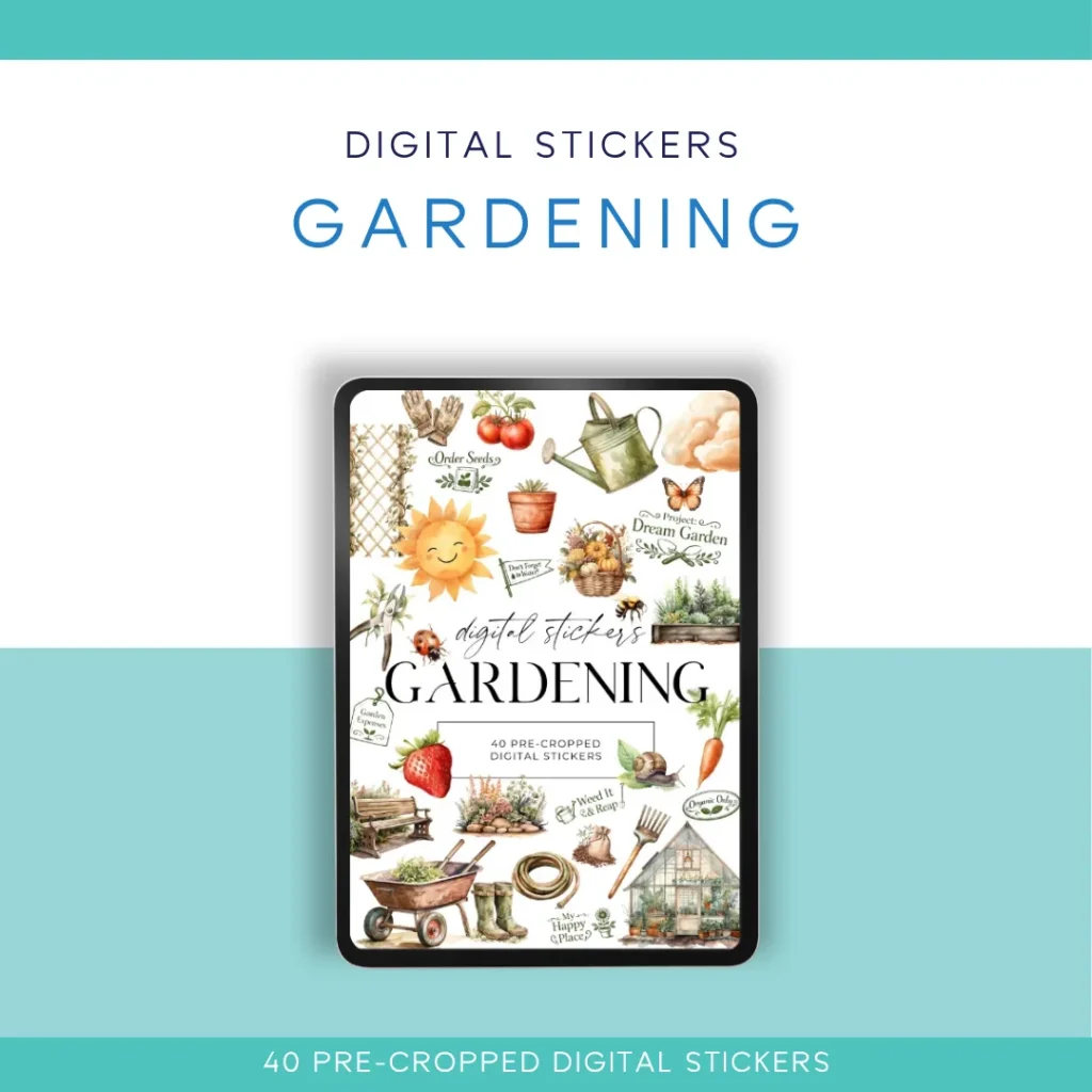 🌱✨ Gardening Digital Sticker Pack – 40 Pre-Cropped Stickers for Digital Planners & Journals ✨🌱