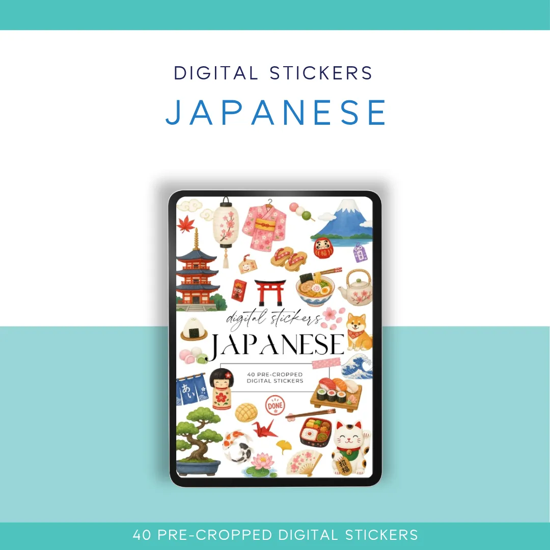 Japanese Digital Sticker Pack – 40 Pre-Cropped Stickers for Digital Planners & Journals