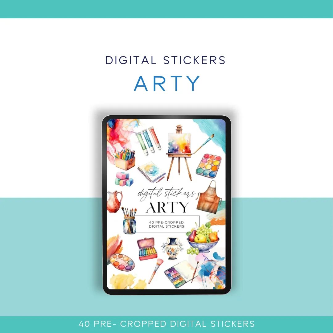 🎨✨ Arty Digital Sticker Pack – 40 Pre-Cropped Stickers for Digital Planners & Journals ✨🎨