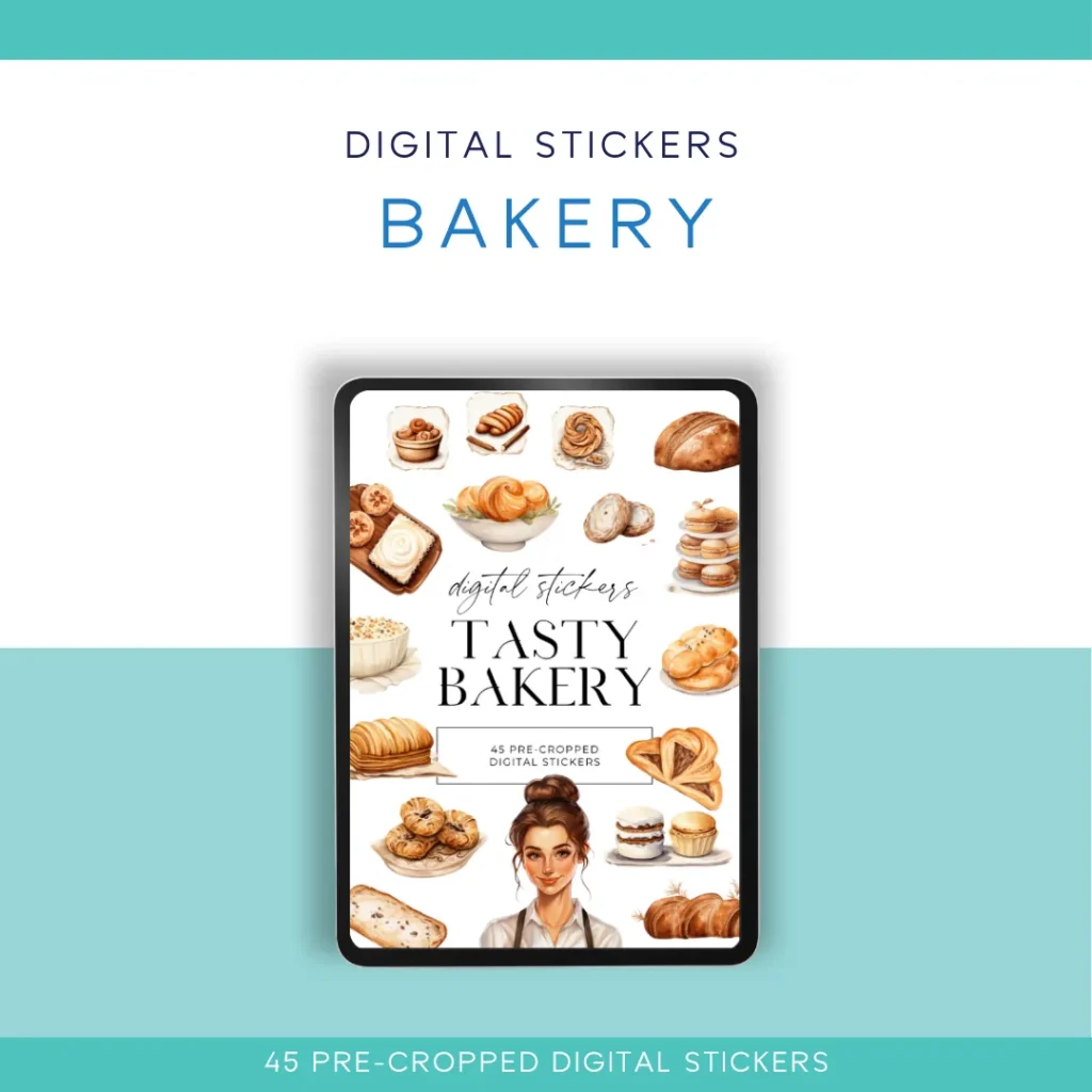 🍰✨ Bakery Digital Sticker Pack – 45 Pre-Cropped Stickers for Digital Planners & Journals ✨🍰