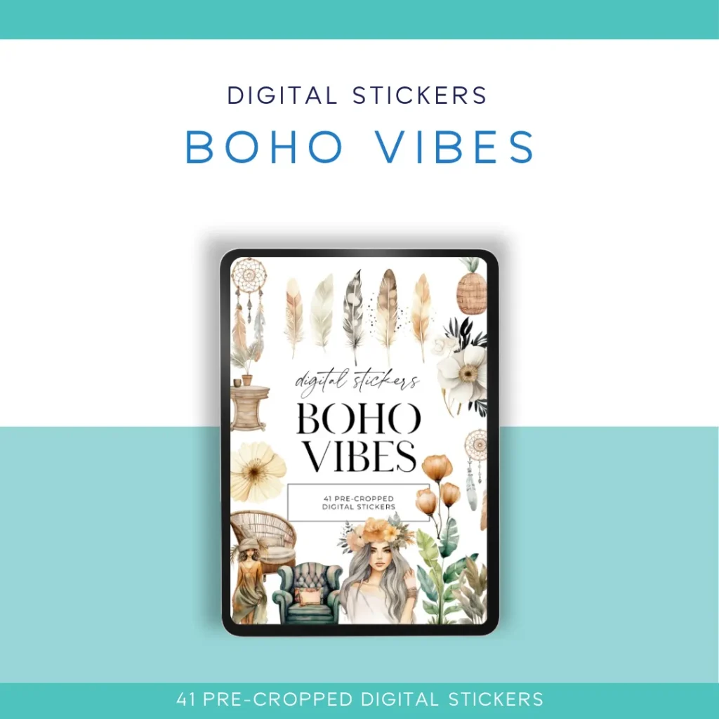 🤍🌿 Boho Vibes Digital Sticker Pack – 41 Pre-Cropped Stickers for Digital Planners & Journals 🌿🤍