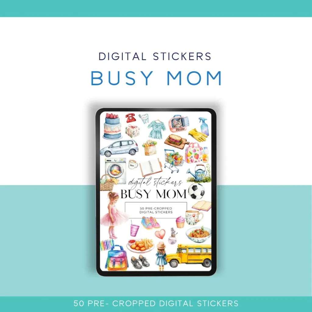🧺🚌 Busy Mom Digital Sticker Pack – 50 Pre-Cropped Stickers for Digital Planners & Journals 🚌🧺